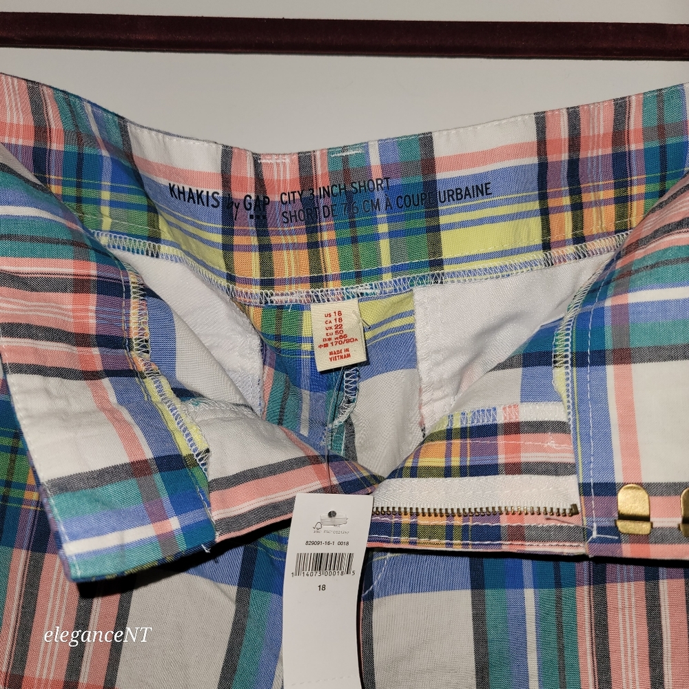 GAP Pink/Blue Plaid Khaki Lightweight Summer Shorts Sz: 16 NWT - Picture 4 of 8